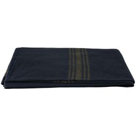 MUSTARD-STRIPED NAVY WOOL BLANKET