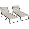 Adjustable Reclining Outdoor Patio Chaise Lounge Chairs Set Versatility & Comfort, Khaki