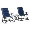 3-Piece Blue Rocking Bistro Set: Patio Chairs & Glass Coffee Table