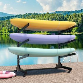 41"H Freestanding Kayak Storage Rack â€“ Holds 3 Kayaks, Heavy-Duty Adjustable Stand with Lockable Wheels for Kayak, Canoe, SUP & Surfboard