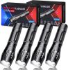 RECHOO Tactical Flashlights â€“ 4 Pack Bright Zoomable LED Flashlights, High Lumen 5-Mode Waterproof Pocket Torch for Emergency
