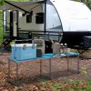 8ft Aluminum Folding Picnic Table, Adjustable Legs, Blue White, Portable Design, BBQ Beach Hiking Travel