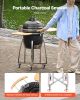 Charcoal Smoker and Grill, 18" Kamado Charcoal BBQ Smoker, Movable Ceramic Barbecue Grill with 4 Wheels (2 Lockable), Built-in Thermometer