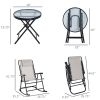 3 Piece Rocking Bistro Set Outdoor Cream White Folding Chairs Glass Coffee Table for Yard Patio Deck