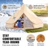 Canvas Bell Tent, 4 Seasons 4 m/13.12 ft Yurt Tent, Canvas Tent for Camping with Stove Jack, Breathable Tent Holds up to 6 People