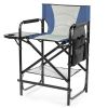 26" Tall Directors Chair with Footrest, 4Portable Bar Height Folding Camping Chair with Built-in Cup Holder, Side Table, Storage Pocket, Gray & Navy
