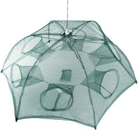 Fishing Trap Net Portable Folded Fishing Bait Trap Shrimp Minnow Crab Bait Net 6 Sides 6 Holes Crayfish Cast Mesh Trap Automatic (Option: Green)