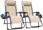 Zero Gravity Chair Patio Folding Lawn Lounge Chairs Outdoor Foldable Camp Reclining Lounge Chair with sidetable for Backyard Porch Swimming Poolside a